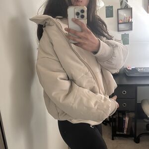 Puffer jacket light beige color